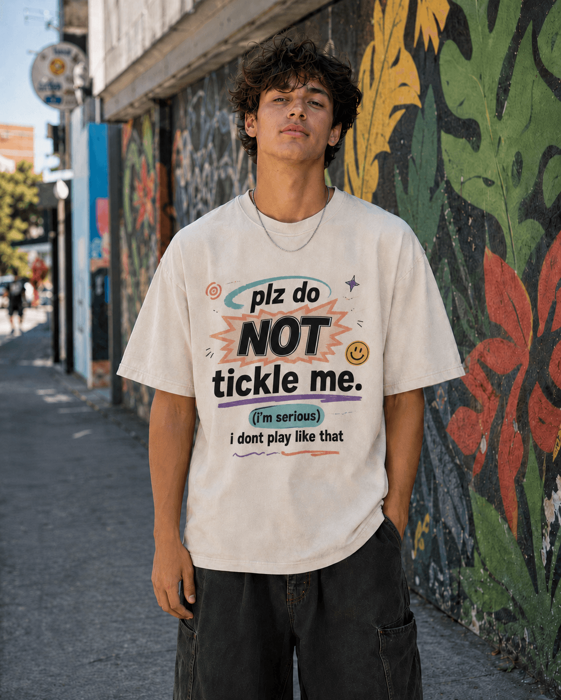 plz do not tickle me tee model photo